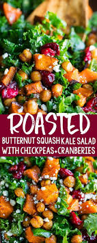 Roasted Butternut Squash Kale Salad With Chickpeas And Cranberries Recipe Butternut Squash Kale Healthy Salad Recipes Butternut