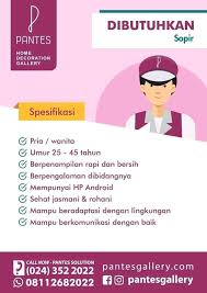 Info loker driver wilayah kali gawe genuk semarang. Lowongan Kerja Pantes Gallery Semarang Supir Sales Counter Kasir Loker Swasta