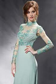 Mint High Collar Appliques Long Sleeve Formal Dress So825 Long Sleeve Dress Formal Cocktail Dresses With Sleeves Evening Dresses
