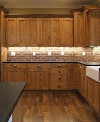 Shaker Style Knotty Alder Cabinets Geometric Crown Moulding Alder Kitchen Cabinets Brick Backsplash Kitchen Pine Kitchen Cabinets