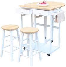 Check spelling or type a new query. Buy Fch Folding Dining Table And Chair Set Solid Wood Drop Leaf Breakfast Cart Table Set Kitchen Trolley Island Cart With 2 Round Stools And 2 Drawers For 2 Online In Turkey B0872n28f5