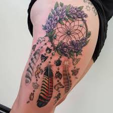 #dreamcatcher #dream catcher #dream catcher tattoo #leg tattoo #thigh tattoo #bone tattoo #skeleton tattoo #feather tattoo #girls with tattoos #body mods #body art #body modification #ink #inked #tat #tatted #tattoo. Beautiful Dreamcatcher Tattoo On Right Thigh