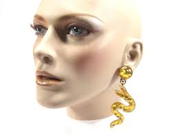 Large Snakes Ear Clips Green Gold 90s Synthetic Resin Plastic 9,5 X 4 Cm  Large Handmade Original Soho Cologne 1990