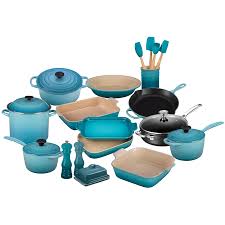 Le Creuset 23 Piece Complete Kitchen Set Caribbean Blue Blue Kitchen Accessories Complete Kitchens Kitchen Sets