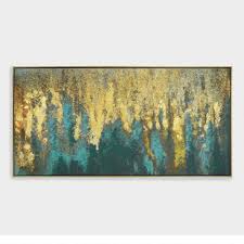 Teal And Gold Woods Wall Art In Gold Frame Sku 57000125 Framed Canvas Wall Art Teal Wall Art Canvas Wall Art