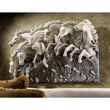Neptune S Horses Of The Sea Sculptural Frieze Wall Decor Sea Sculpture Wall Sculpture Art Horse Sculpture