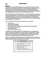 Executive Branch Graphic Organizer Worksheets Tpt