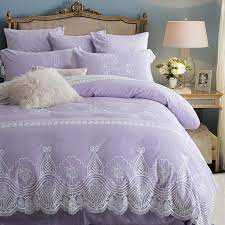 Elegant Girls Lilac Purple And White Flower Pattern Victorian Lace Style Full Queen Size Bedding Sets Bedding Sets Purple Bedding Purple Bedding Sets