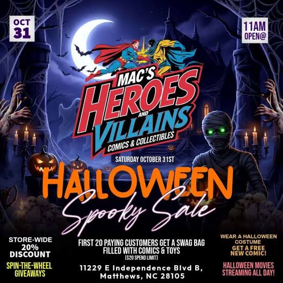 Mac's Heroes and Villains: Halloween Spooky Sale and more Oct. 31 -  Charlotte On The Cheap