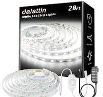 dalattin Tira de luces LED blancas, 20 pies, regulable, súper brillante, 24  V, cinta de luz LED 6500 K, 360 luces LED para dormitorios, espejos, ...