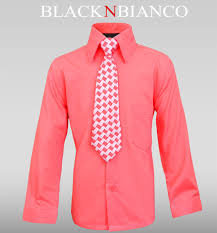 Boys Melon Coral Dress Shirt And Tie Set Coral Dress Shirt Blue Shirt Dress Boys Dress Shirts