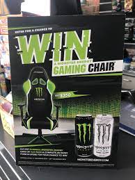 They have a monster energy promo going on where you can trade in monster tabs for stuff. Guf Ballarat One Monster Gaming Chair To Be Won In Each Facebook