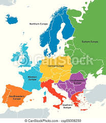 Länder können ab sofort individuell eingefärbt werden. Europa Regionen Politische Karte Mit Einzelnen Landern Nord West Sudost Ost Mittel Sud Und Sudwesteuropa In Canstock
