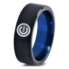 Chicago Cubs Black Tungsten Ring With Blue Interior Black Tungsten Rings Chicago Cubs Wedding Blue Interior