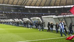 The olympiastadion is a sports stadium at olympiapark berlin in berlin, germany. Bundesliga Soccer Fans Tear Down Berlin Wall At Hertha Leipzig Game The Mainichi