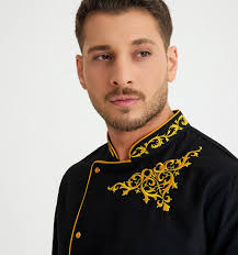 Black Gold Embroidery Chef Lycra Cook Jackethigh Quality Embroidery