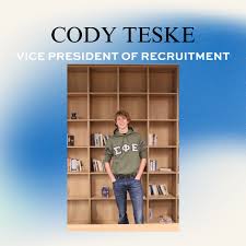 Meet the new IFC vice president of recruitment, Cody Teske. Cody is a from  Mokena, Illinois. He is also studying Mechanical Engineering.