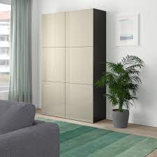 besta storage combination with doors black brown selsviken high gloss beige 47 1 4x15 3 4x75 5 8 ikea in 2021 ikea storage frame shelf