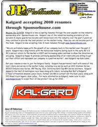 Kalgard Accepting 2010 Atv Resumes Through Sponsorhouse Website