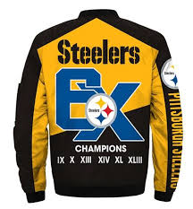 Pittsburgh Steelers Bomber Jacket 6x Champions Coat For Men Jack Sport Shop In 2020 Pittsburgh Steelers Champion Coat Steelers