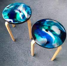 Painted Stools Using Inks Medium And Resin When You Need Something A Little Bit Special Unique And Contemporar Resin Artwork Resin Furniture Resin Painting