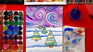 How To Draw And Paint A Winter Landscape Winter Art Lesson Elementary Art Projects Christmas Art Lessons Elementary