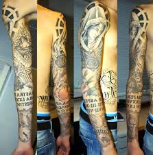 Religious tattoos are a very popular type of ink. Religious Sleeve Tattoo Idea