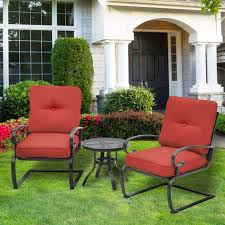 The chairs have perfectly good metal frames and just need new webbing, making it them perfect macrame project candidates! Metal Patio Chairs With Elasticity Seat Cushions And Black Metal Frame For Garden Backyard And Bistro Lawn Blue Rocking Patio Chair Outdoor Set Of 2 Patio Seating Chairs