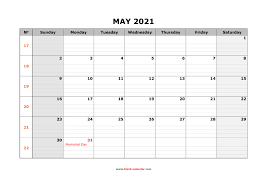Monthly and weeekly calendars available. Free Download Printable May 2021 Calendar Large Box Grid Space For Notes