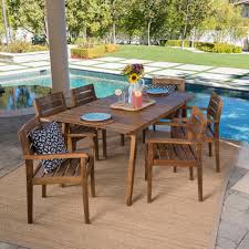 Noble House Teak Finish 7 Piece Wood Rectangular Outdoor Dining Set 24307 The Home Depot Teak Patio Furniture Outdoor Dining Set Patio Dining Set