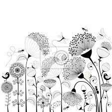Bella raccolta floreale in bianco e nero monocromatica con le foglie ed i fiori. Fiori In Bianco E Nero Adesivi A Muro Art Deco Invitare Postale Myloview It