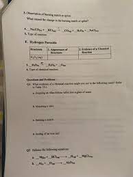 3 Observation Of Burning Match Or Splint What Chegg Com
