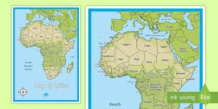 Mountainous regions are shown in shades of tan and brown, such as the atlas mountains, the ethiopian highlands, and the kenya highlands. Africa Map Teacher Made