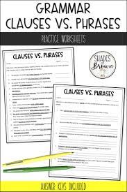 Clauses And Phrases Worksheets Helping Verbs Middle School Grammar Middle School Quotes