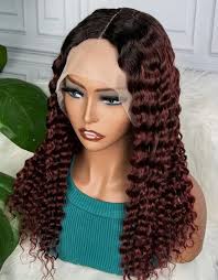 Lace Front Wigs For Women T Part Burgundy Deep Curly Human Hair Wigs 150%