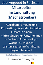 Stellenangebot Mitarbeiter Instandhaltung Mechatroniker In Sachsen Deutschland Aufgaben In Dieser Position Fert Instandhaltung Job Arbeitszeugnis
