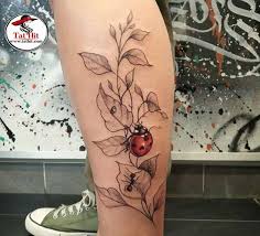 Black And White Ladybug Tattoo Ideas Ladybug With Leaves Tattoo Idea In 2020 Lady Bug Tattoo Tattoo Designs Tattoos