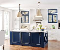 More ways to add navy to a kitchen White Kitchen Cabinets With Blue Island Erigiestudio