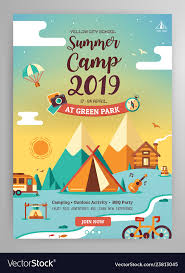Summer Camp Poster Layout Vector Image On Vectorstock In 2020 Poster Layout Event Poster Design Graphic Design Posters