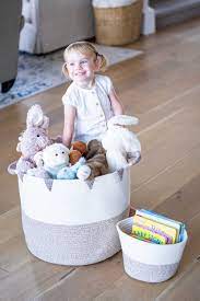 Little Hippo 2pc Large Cotton Rope Basket 17 X15 100 Natural Cotton Rope Basket Woven Storage Toy Storage Baskets Kids Playroom Decor Toy Basket