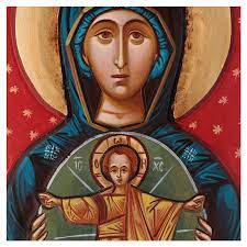 Icon Of The Virgin Mary With Baby Jesus Carved On A Red Online Sales On Holyart Co Uk