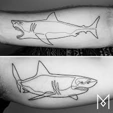 Black And White Shark Tattoo Sleeve Shark Moganji Singleline Mo Ganji Shark Tattoos Tattoo Designs