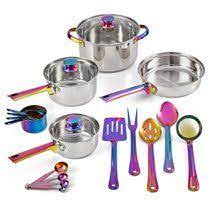 Mainstays Iridescent Stainless Steel 20 Piece Cookware Set With Kitchen Utensils And Tools Walmart Com In 2021 Rainbow Kitchen Kitchen Utensils Purple Kitchen