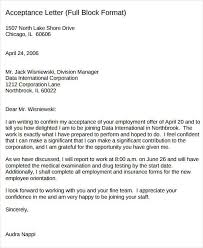 A final job acceptance letter needs to be sent after you have been offered the job verbally. Sample Job Offer Acceptance Letter Pdf Sample Web N