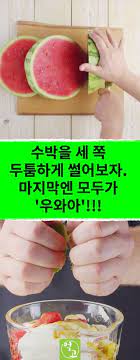 수박을 세 쪽 두툼하게 썰어보자 마지막엔 모두가 우와아 천재적인 여름 레시피 수박 요거트 아이스크림 레시피 여름 수박 요거트 아이스크림 초코칩 수제 softeis softeis rezepte rezepte