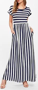 Contrast Striped Full Length Dress Vacation Maxi Dress Striped Dress Summer Maxi Dress