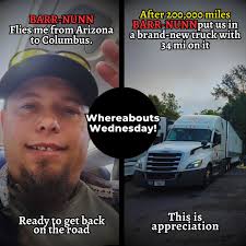 whereaboutswednesday 👀takes us from flying from AZ to Columbus ✈ with Brad  H.- and straight into the driver's seat of his team's new truck🚛 with just  34 miles