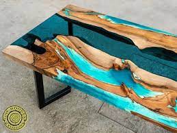 Live Edge 3d Effect River Dining Table With Turquoise Glowing Etsy Wood Resin Table Resin Table Live Edge Wood Furniture