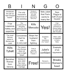 Romeo and Juliet Acts 1-3 Bingo Card