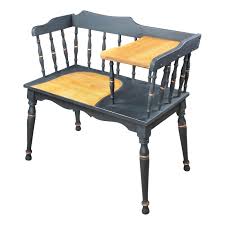 Gossip Bench Telephone Table Black Spindle Back Copper Accents Gossip Bench Telephone Table Mid Century Modern Wood